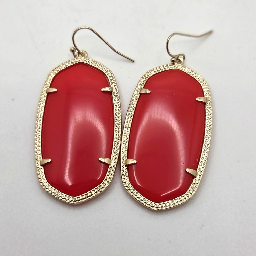 Kendra Scott Red Drop Earrings Chic Red and Gold Dangle Earrings